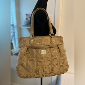 Coach Tan and Gold Poppy Signature Tote Bag